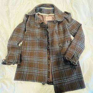 Juicy Couture Plaid Brown Wool Coat, Small